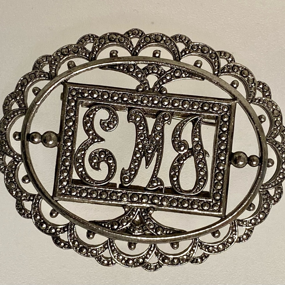 Vintage Miriam Haskell Brooch Emj Initials - image 2